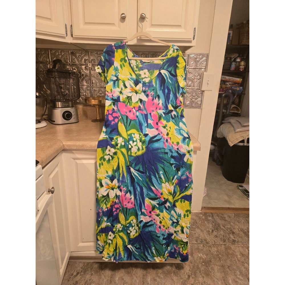 Jams World Floral Maxi Dress XL Hawaiian Tropical Beach Vintage